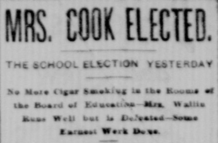 September 4, 1888, “Mrs. Cook Elected.” Grand Rapids Herald